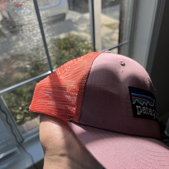 Patagonia P-6 Mesh Trucker Hat Adjustable Snapback Orange Pink Cap Patch Logo - Picture 3 of 11